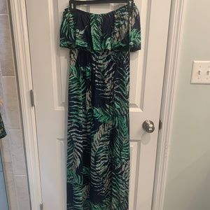 Tropical Print Sleeveless Maxi Dress